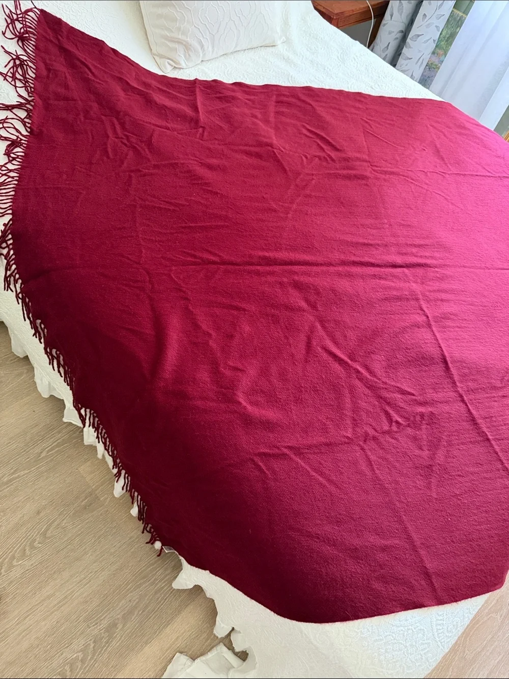 Burgundy Blanket 100% Cashmere Fringe Bed Throw Blanket - Deep Red
